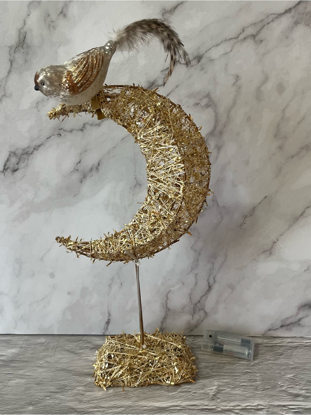 Gold Crescent Moon With Bird Table Lamp - LED Lights